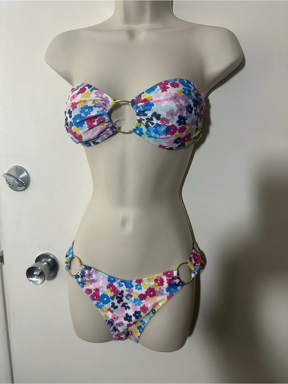 Lulu's Multicolor Floral Ring-Front Bandeau Bikini